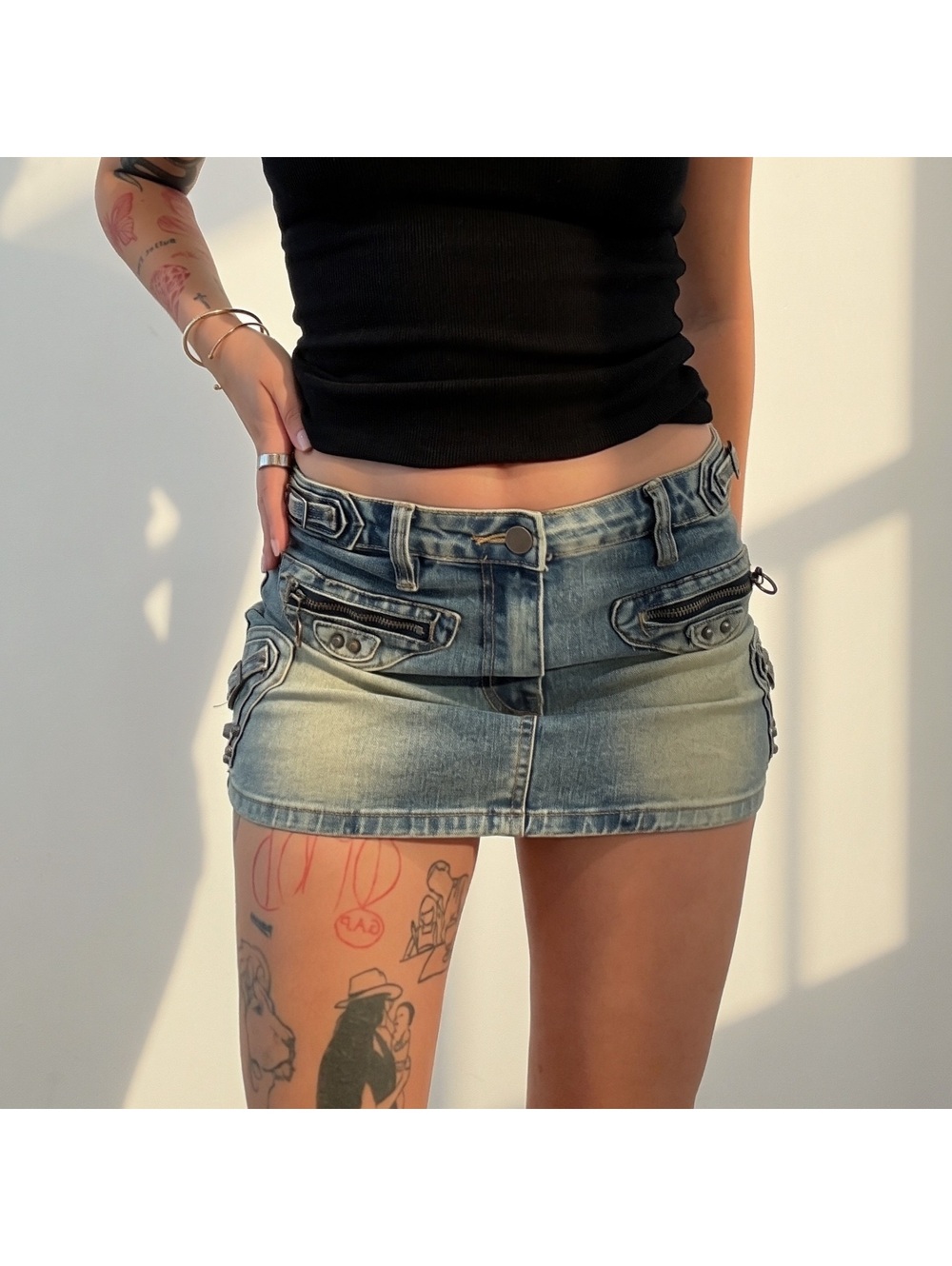 Y2K Edge Denim Cargo Mini Skirt